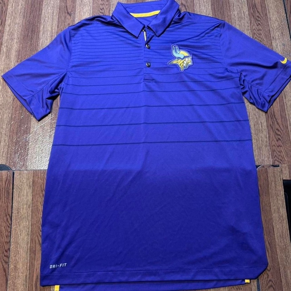 Nike NFL Purple Minnesota Vikings Dri-Fit Retro‎ Sportswear Polo Button Shirt M